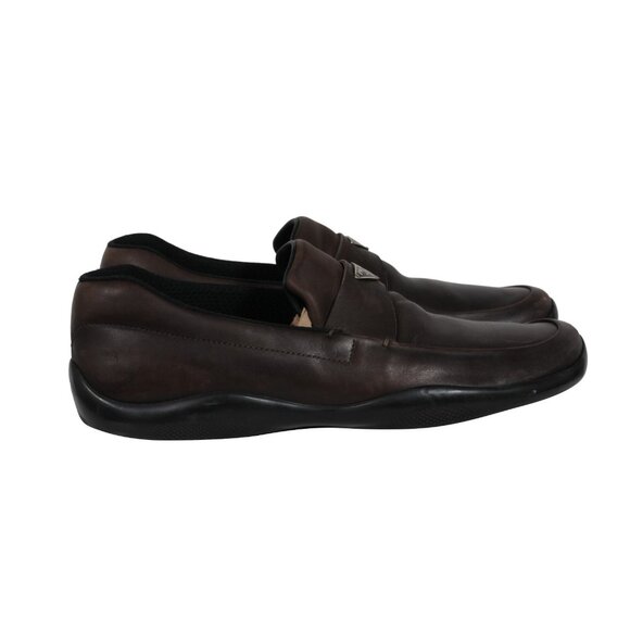 Prada Men Traingle Logo Plaque Loafers Size US 11 UK 10 Brown Leather Slip On - Picture 7 of 10
